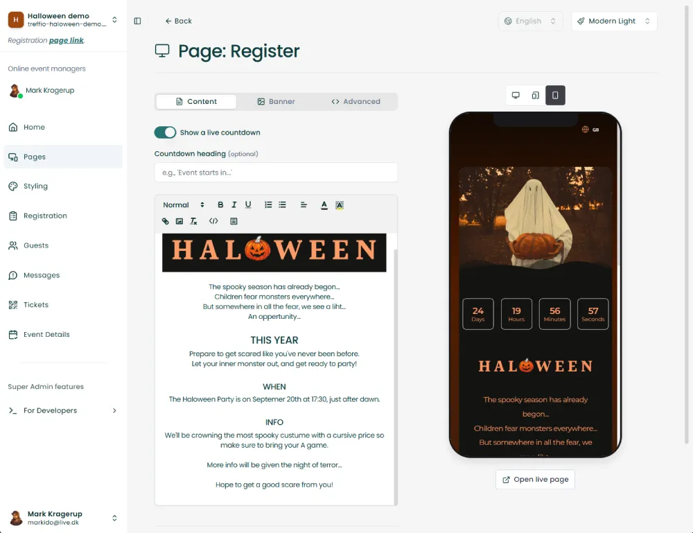 Treffio admin dashboard